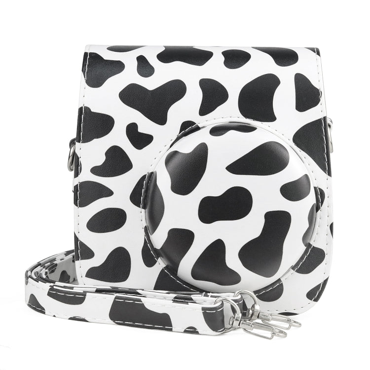 Bolso de la cámara de la caja del cuero de la PU del cuerpo completo de la vaca lechera con la correa para FUJIFILM instax mini 7+, Milk Cow