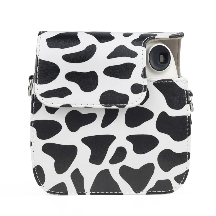 Bolso de la cámara de la caja del cuero de la PU del cuerpo completo de la vaca lechera con la correa para FUJIFILM instax mini 7+, Milk Cow