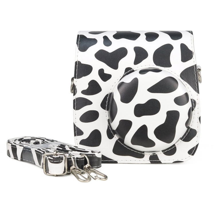 Bolso de la cámara de la caja del cuero de la PU del cuerpo completo de la vaca lechera con la correa para FUJIFILM instax mini 7+, Milk Cow