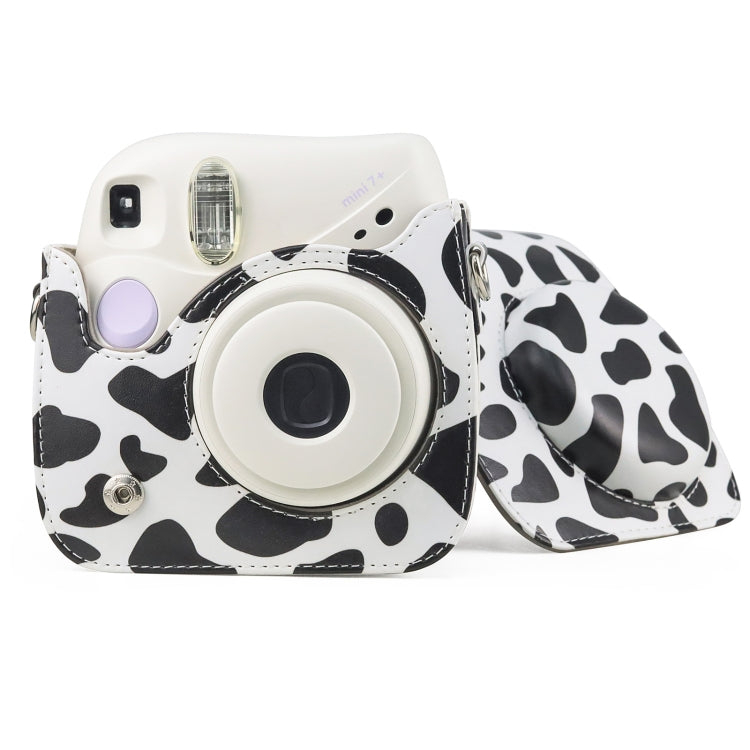 Bolso de la cámara de la caja del cuero de la PU del cuerpo completo de la vaca lechera con la correa para FUJIFILM instax mini 7+, Milk Cow
