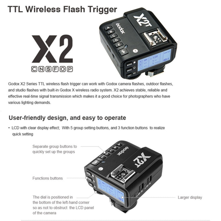 Disparador de flash inalámbrico Bluetooth Godox X2T-O E-TTL II para Panasonic / Olympus, X2T-O for Panasonic / Olympus
