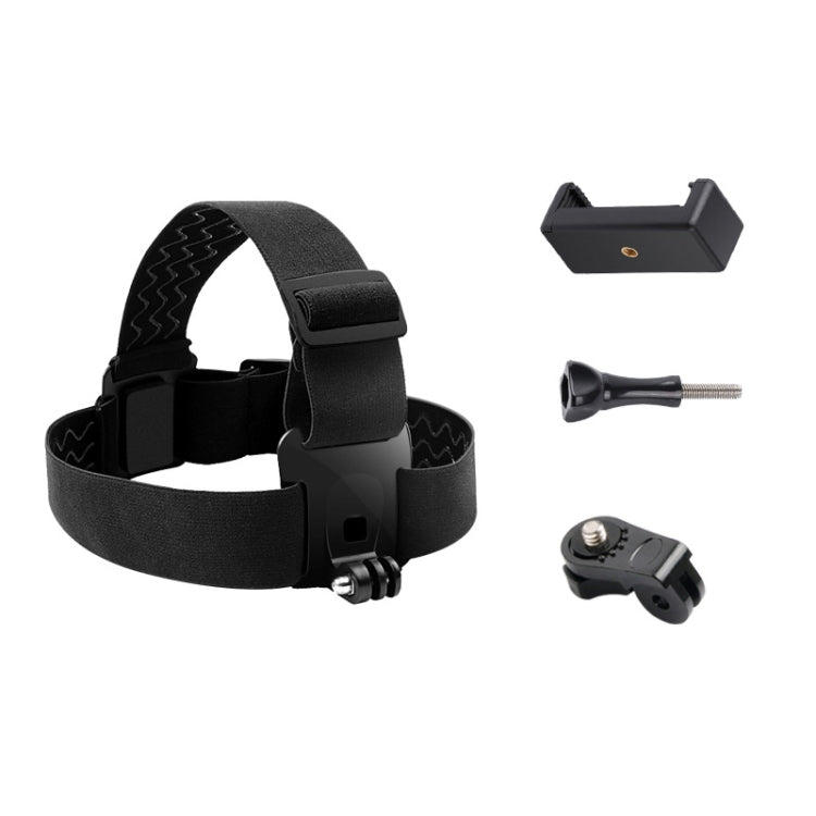 Cinturón de montaje elástico Correa ajustable para la cabeza con abrazadera para teléfono, tornillo y adaptador tipo S para GoPro HERO10 Black / HERO9 Black /8/7/6/5, Xiaoyi y otras cámaras de acción, teléfonos inteligentes