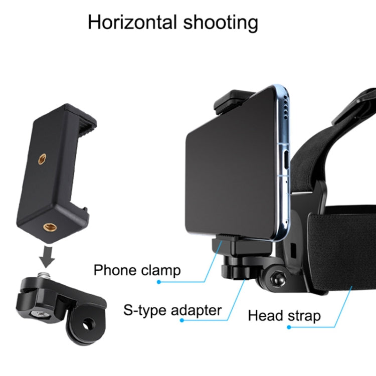 Cinturón de montaje elástico Correa ajustable para la cabeza con abrazadera para teléfono, tornillo y adaptador tipo S para GoPro HERO10 Black / HERO9 Black /8/7/6/5, Xiaoyi y otras cámaras de acción, teléfonos inteligentes