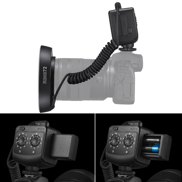 Godox Ring72 Macro Ring 48 LED Flash Light con 8 anillos adaptadores de diferentes tamaños, Ring72