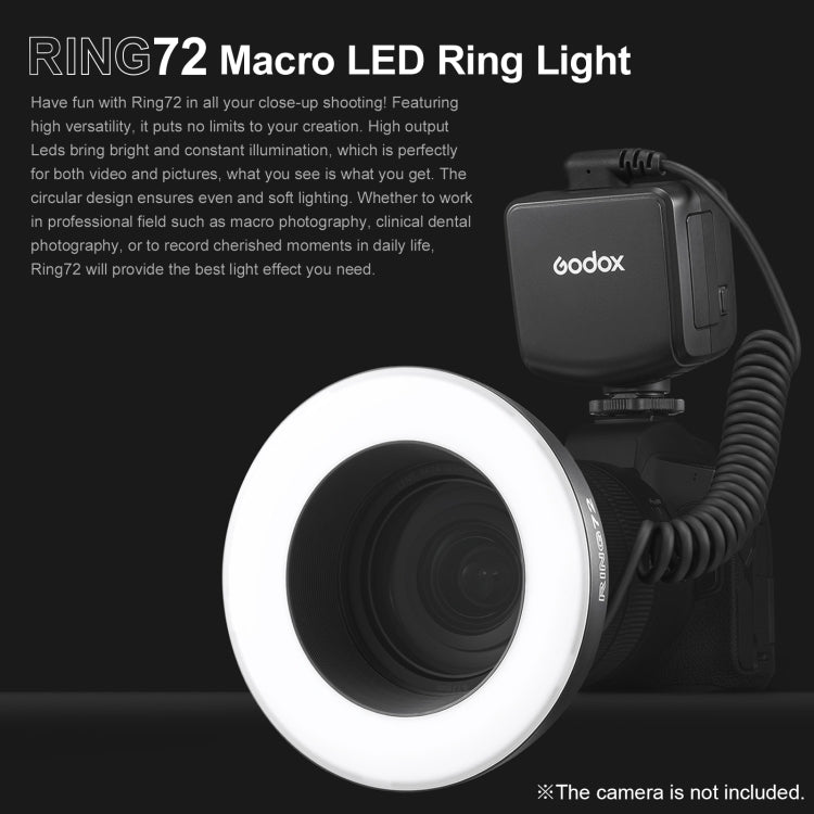 Godox Ring72 Macro Ring 48 LED Flash Light con 8 anillos adaptadores de diferentes tamaños, Ring72