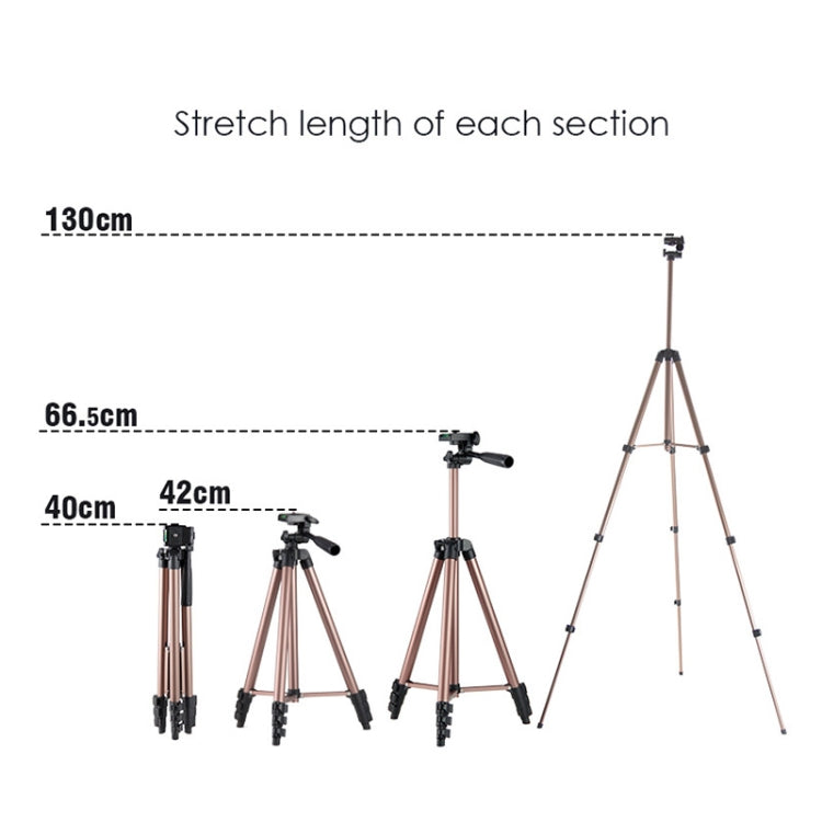 Soporte de trípode plegable de aleación de aluminio de 4 secciones de 130 cm con cabezal tridimensional, L-3130 Black, L-3130 Champagne Gold, L-3130 Silver