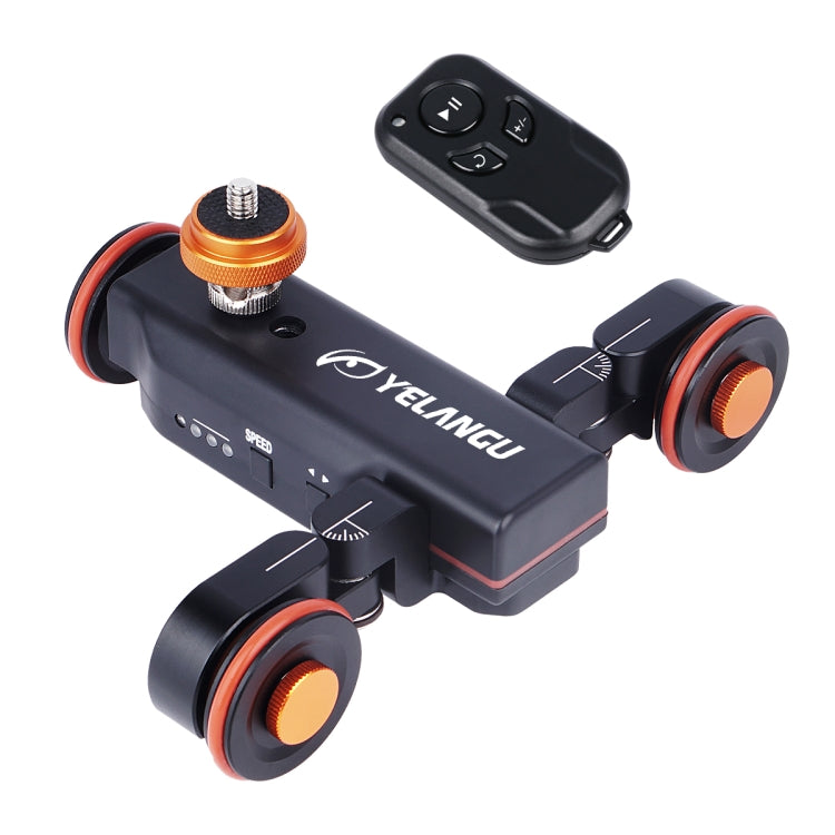YELANGU L4X Camera Wheel Dolly II Control deslizante de pista eléctrica Polea de video de 3 ruedas Rolling Dolly Car con control remoto para cámaras DSLR / Home DV, GoPro, teléfonos inteligentes, carga: 3 kg, L4X Dolly Car Black