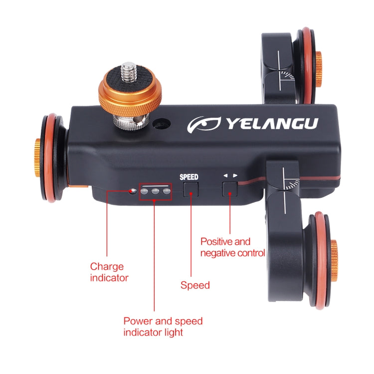 YELANGU L4X Camera Wheel Dolly II Control deslizante de pista eléctrica Polea de video de 3 ruedas Rolling Dolly Car con control remoto para cámaras DSLR / Home DV, GoPro, teléfonos inteligentes, carga: 3 kg, L4X Dolly Car Black