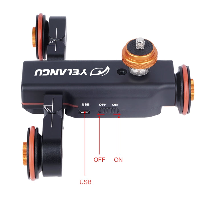 YELANGU L4X Camera Wheel Dolly II Control deslizante de pista eléctrica Polea de video de 3 ruedas Rolling Dolly Car con control remoto para cámaras DSLR / Home DV, GoPro, teléfonos inteligentes, carga: 3 kg, L4X Dolly Car Black