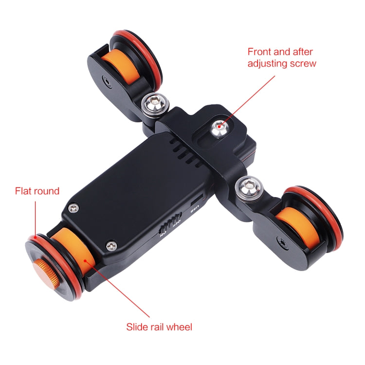 YELANGU L4X Camera Wheel Dolly II Control deslizante de pista eléctrica Polea de video de 3 ruedas Rolling Dolly Car con control remoto para cámaras DSLR / Home DV, GoPro, teléfonos inteligentes, carga: 3 kg, L4X Dolly Car Black