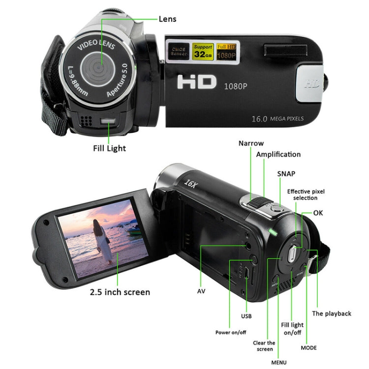 Cámara DV para viajes en casa con zoom digital HD de 16 millones de píxeles, enchufe de la UE, EU Plug