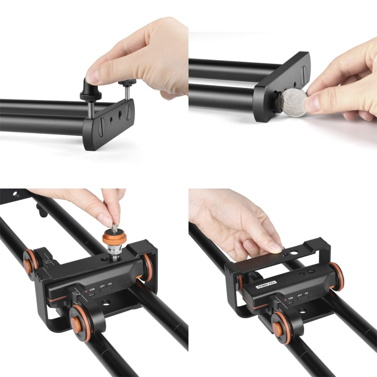 YELANGU L4X-BE YLG1817A Riel deslizante de empalme de aleación de aluminio de 60 cm + carro rodante con polea de vídeo de 3 ruedas para cámaras SLR/cámaras de vídeo, L4X-BE 60cm Rail Track + Dolly Car