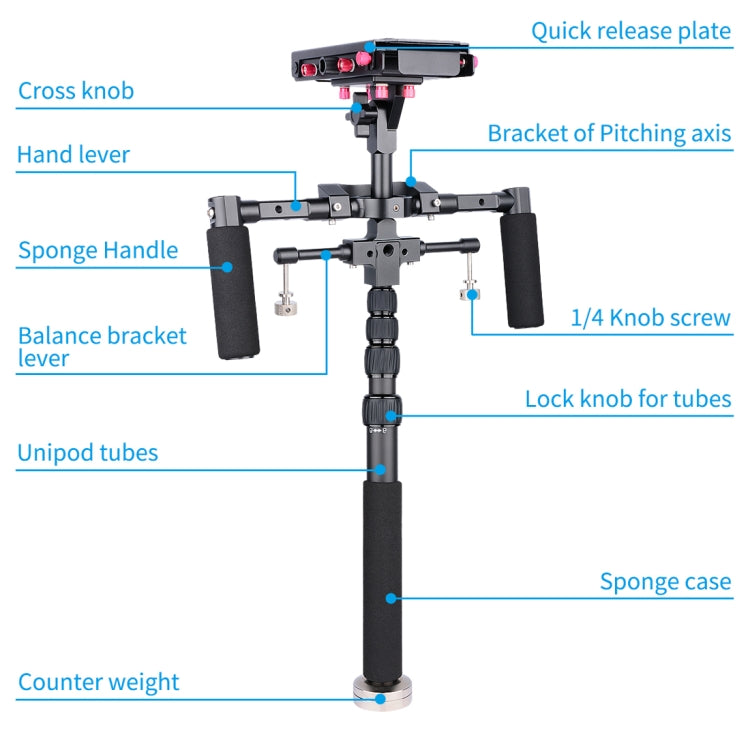 YELANGU S300 Equipo multifuncional 4 en 1 + Equipo de hombro de mano doble + Monopié + Estabilizador para cámaras / cámaras SLR, Rango de altura: 63 cm-170 cm, YELANGU S300