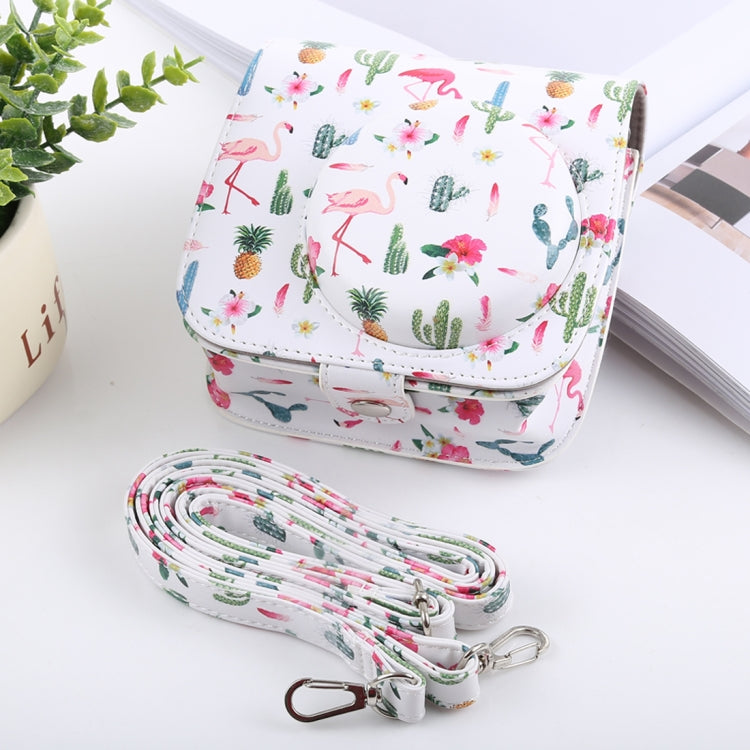 Funda de cuero PU con diseño de flamenco y Cactus para cámara de cuerpo completo con correa para FUJIFILM instax mini 9 / mini 8+ / mini 8, Cactus Flamingo