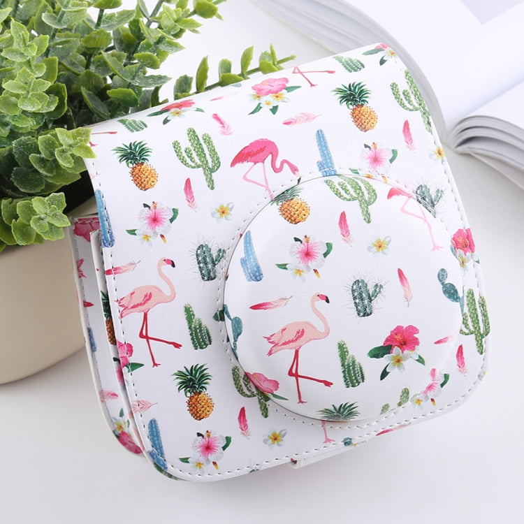 Funda de cuero PU con diseño de flamenco y Cactus para cámara de cuerpo completo con correa para FUJIFILM instax mini 9 / mini 8+ / mini 8, Cactus Flamingo