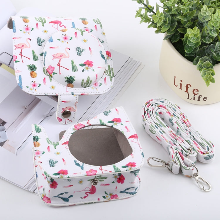 Funda de cuero PU con diseño de flamenco y Cactus para cámara de cuerpo completo con correa para FUJIFILM instax mini 9 / mini 8+ / mini 8, Cactus Flamingo