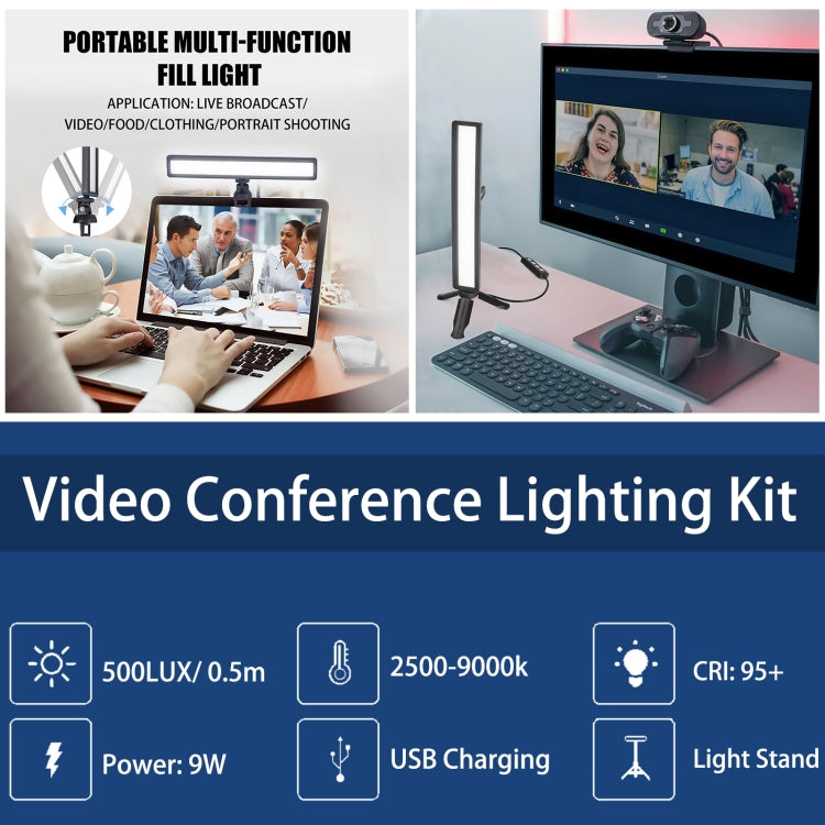 LUXCeO WS66 USB LED Luz de video en vivo 2500K-9000K Luz de relleno de conferencia para computadora portátil bicolor, WS66