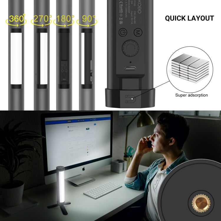 LUXCeO P100 RGB Photo Video Light Stick Luz de relleno portátil con control remoto y Softbox de rejilla, P100+Grid Softbox