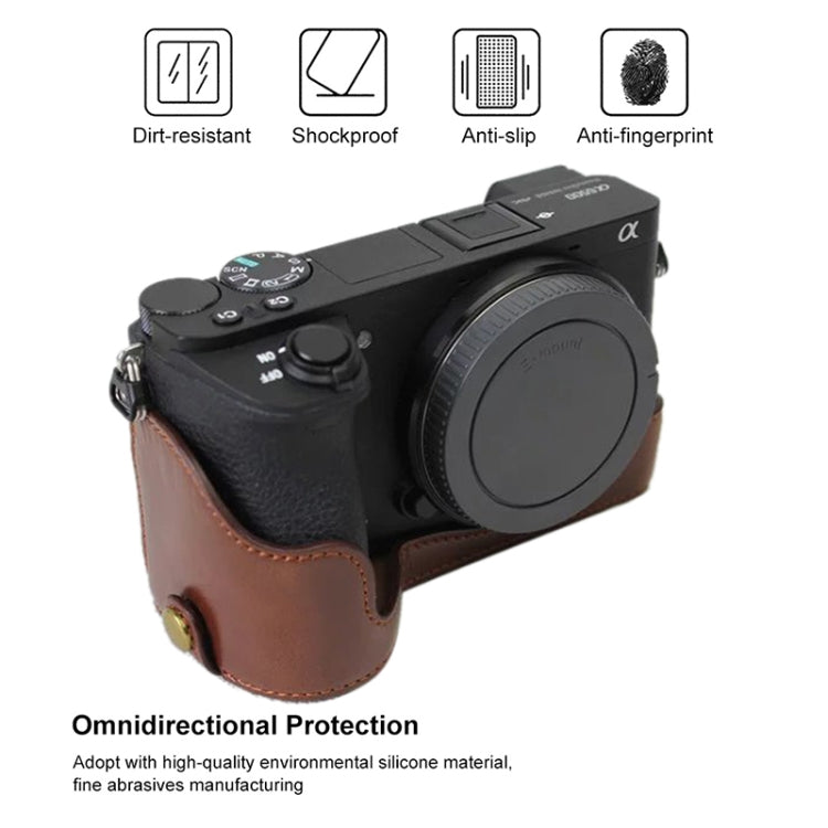 Base de media funda para cámara de cuero PU con rosca de 1/4 de pulgada para Sony ILCE-A6500 / A6500, For Sony ILCE-A6500 / A6500