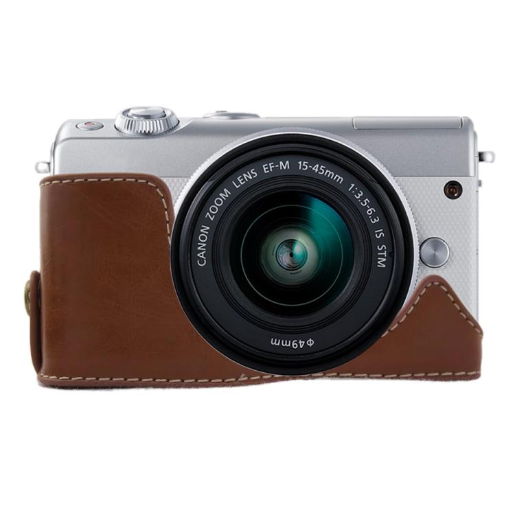 Base de media funda para cámara de cuero PU con rosca de 1/4 de pulgada para Canon EOS M100, For Canon EOS M100