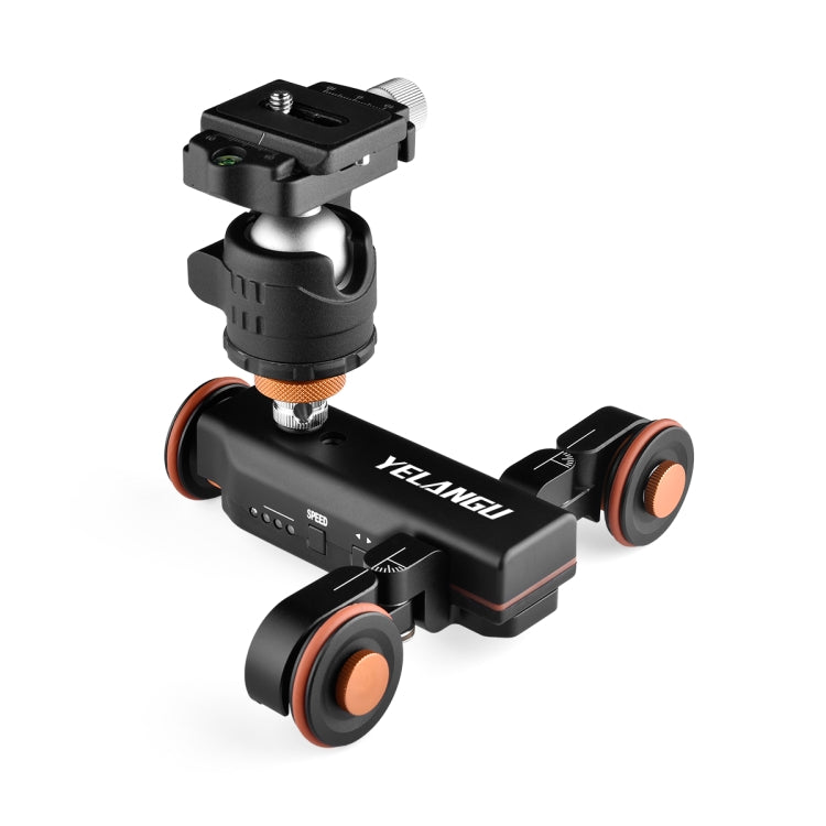 YELANGU L4X Plataforma rodante con ruedas para cámara Deslizador de pista eléctrica Carro con plataforma rodante de 3 ruedas con control remoto y rótula, carga: 3 kg