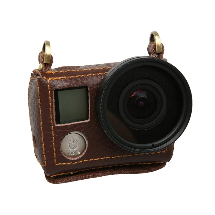 Para GoPro HERO4 Litchi Texture Funda protectora de cuero genuino con eslinga, Litchi Texture (Brown), Litchi Texture (Black)