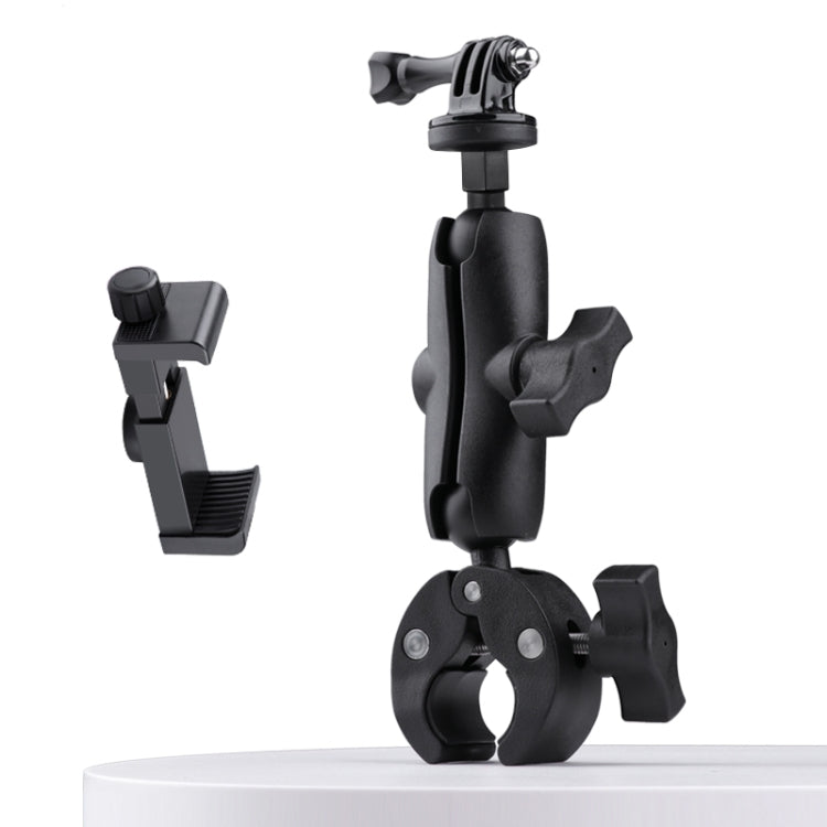 Soporte para manillar de motocicleta y bicicleta, cámara de acción ajustable con rotación de 360 grados, versión extendida, con abrazadera para teléfono, Extended Version with Phone Clamp