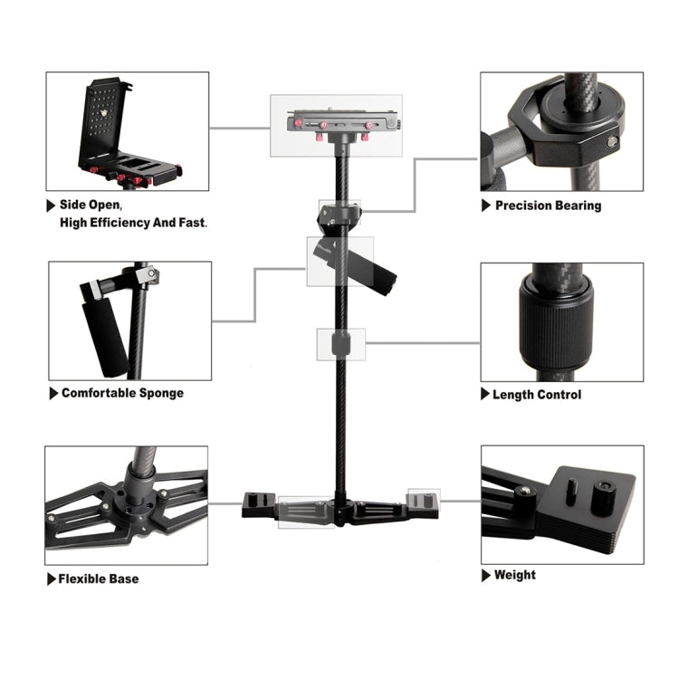 YELANGU YLG0107K 40-67cm aluminio de aviación + estabilizador de mano Steadicam profesional de fibra de carbono para cámara DSLR DV