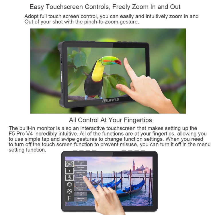 FEELWORLD F5 Pro V4 Pantalla táctil de 6 pulgadas Cámara DSLR Monitor de campo 3D LUT 4K HDMI Entrada Salida Brazo inclinable, F5 Pro V4