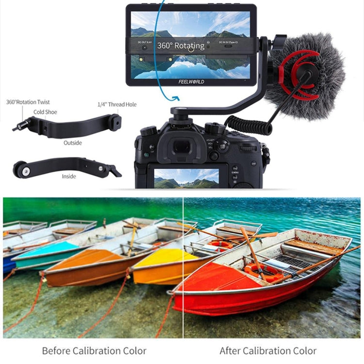 FEELWORLD F5 Pro V4 Pantalla táctil de 6 pulgadas Cámara DSLR Monitor de campo 3D LUT 4K HDMI Entrada Salida Brazo inclinable, F5 Pro V4