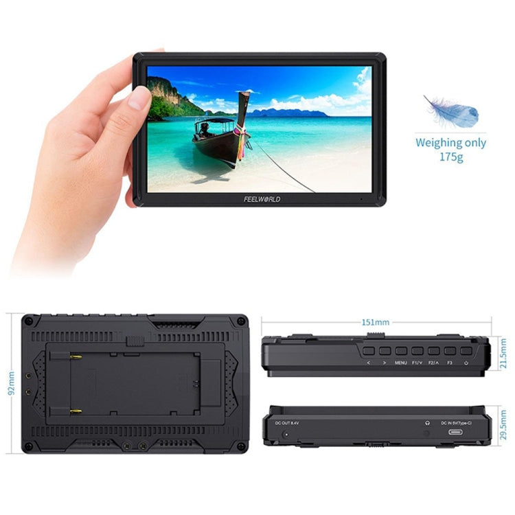 FEELWORLD FW568 V3 Monitor de campo de cámara DSLR 3D LUT de 6 pulgadas, IPS Full HD 1920 x 1152, soporte HDMI entrada salida brazo inclinable