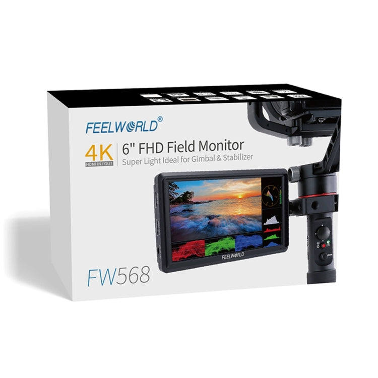 FEELWORLD FW568 V3 Monitor de campo de cámara DSLR 3D LUT de 6 pulgadas, IPS Full HD 1920 x 1152, soporte HDMI entrada salida brazo inclinable