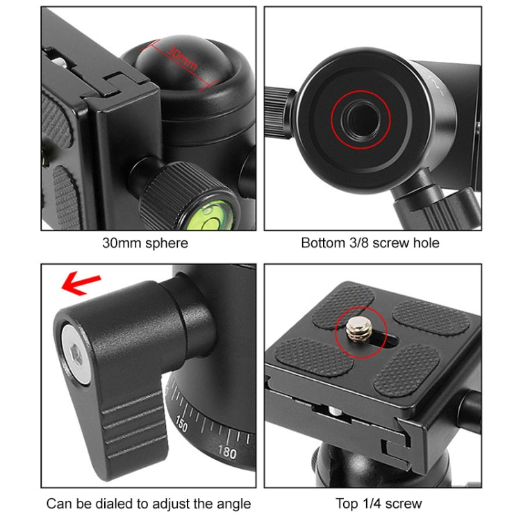 BEIXIN QB-30 Cabeza de bola de metal panorámica con rotación de 360 grados y placa de liberación rápida, QB-30