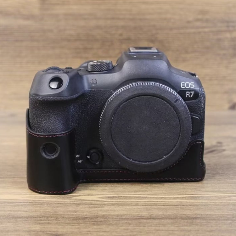 Para Canon EOS R7 Base de media funda para cámara de cuero PU con rosca de 1/4 pulgadas, For Canon EOS R7