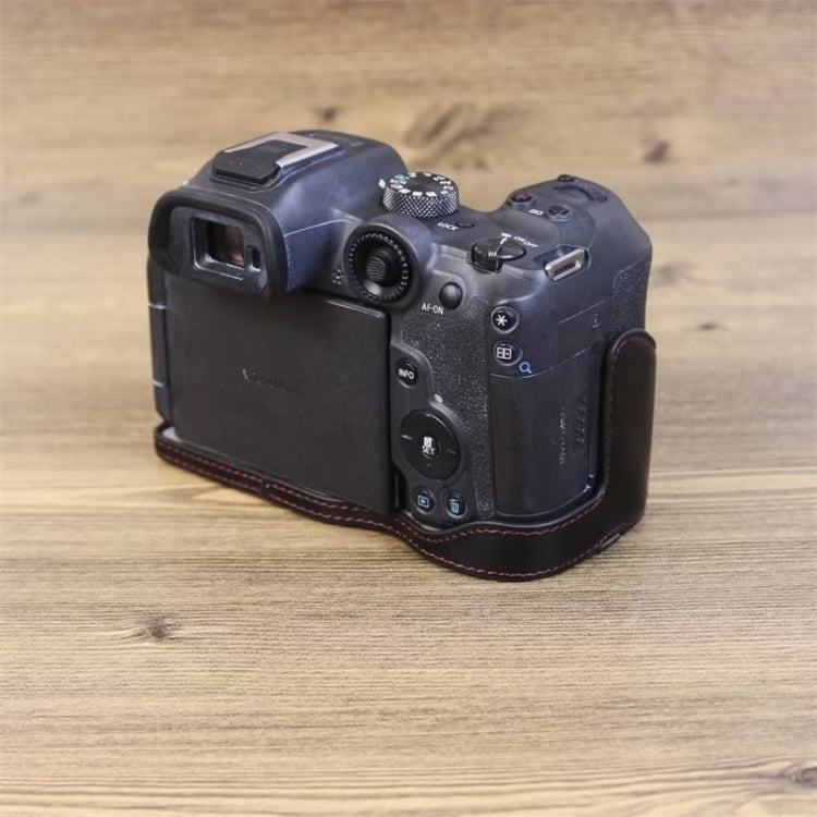 Para Canon EOS R7 Base de media funda para cámara de cuero PU con rosca de 1/4 pulgadas, For Canon EOS R7