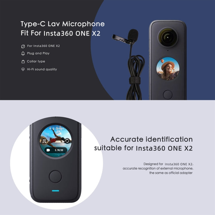 Para micrófono de grabación Insta360 ONE X2 Lavalier Clip tipo C, For Insta360 ONE X2