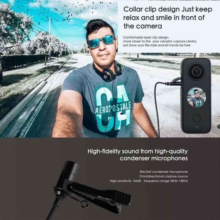 Para micrófono de grabación Insta360 ONE X2 Lavalier Clip tipo C, For Insta360 ONE X2