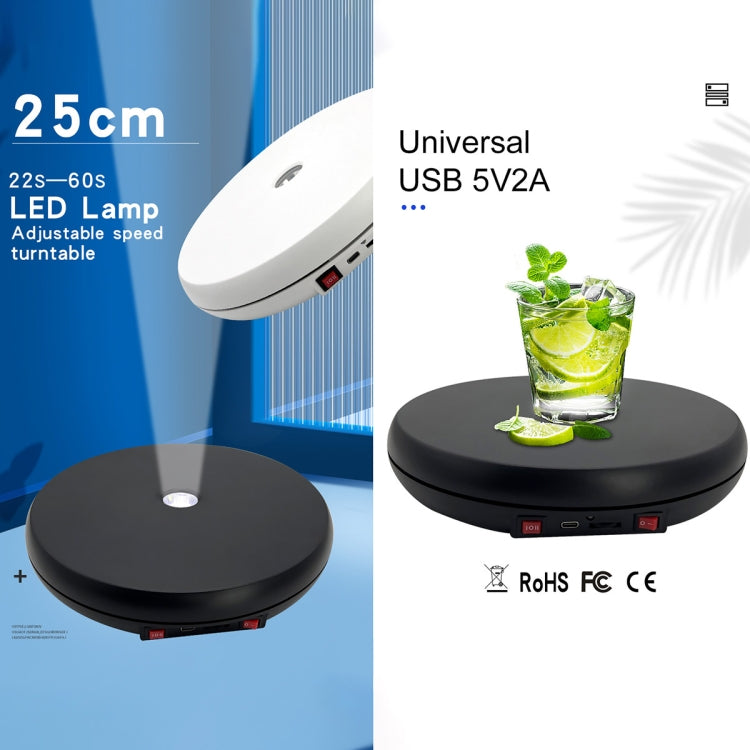 Placa giratoria eléctrica con soporte de exhibición, luz LED de 25cm
