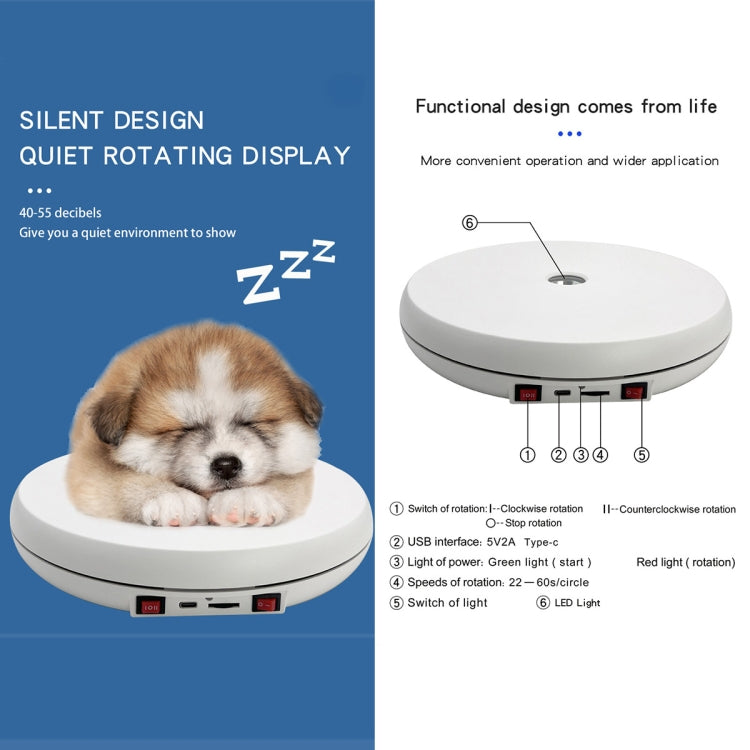 Placa giratoria eléctrica con soporte de exhibición, luz LED de 25cm