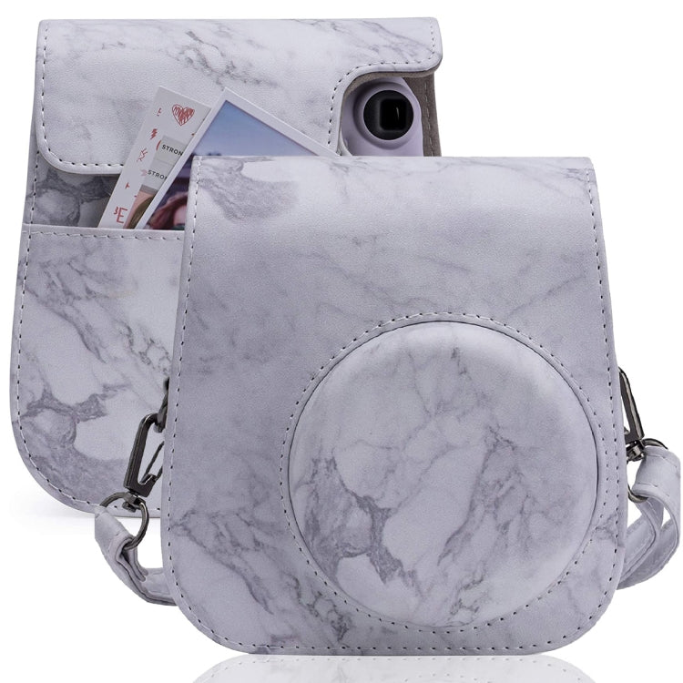 Para FUJIFILM instax mini 11 / 9 / 8 Funda de cuero de cuerpo completo de mármol Bolsa para cámara con correa