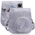 Para FUJIFILM instax mini 11 / 9 / 8 Funda de cuero de cuerpo completo de mármol Bolsa para cámara con correa