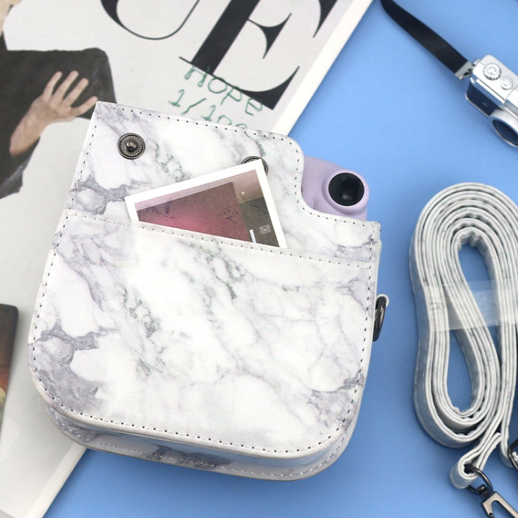 Para FUJIFILM instax mini 11 / 9 / 8 Funda de cuero de cuerpo completo de mármol Bolsa para cámara con correa