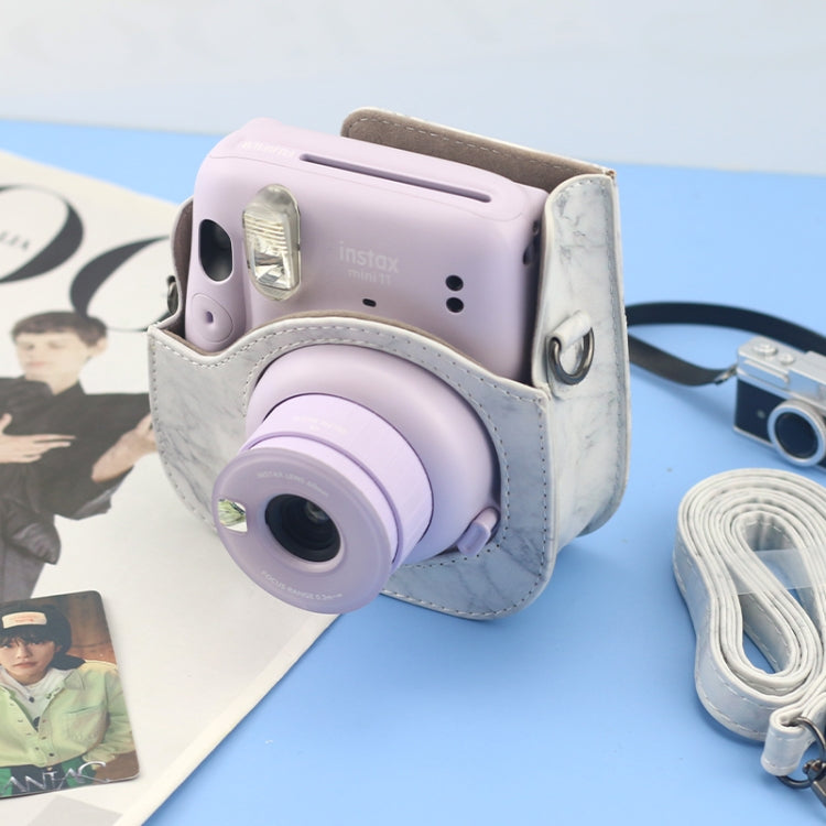 Para FUJIFILM instax mini 11 / 9 / 8 Funda de cuero de cuerpo completo de mármol Bolsa para cámara con correa