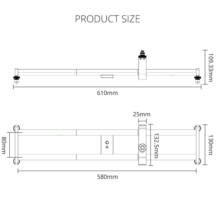 YELANGU YLG0119A Riel deslizante de empalme de 60 cm + hebilla de riel de carro para cámaras SLR/cámaras de vídeo, 60cm Rail Track + Rail Buckle