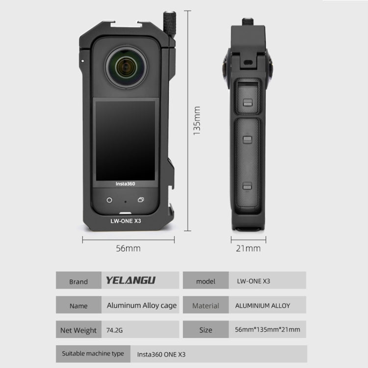 Para Insta360 X3 YELANGU LW-ONE X3 Caja de marco extendido de jaula de metal, LW-ONE X3