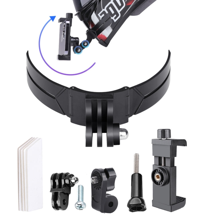 Kit de montaje de casco de teléfono de cámara de acción de flexión plegable con hebilla de gancho en J y abrazadera de teléfono de rotación y adaptador, Foldable Bending Mount
