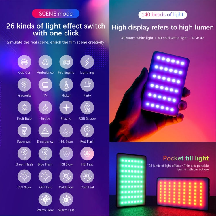 YELANGU LW140RGB 140 LEDs RGB Studio Light Video & Photo Fill Light, 140 LEDs