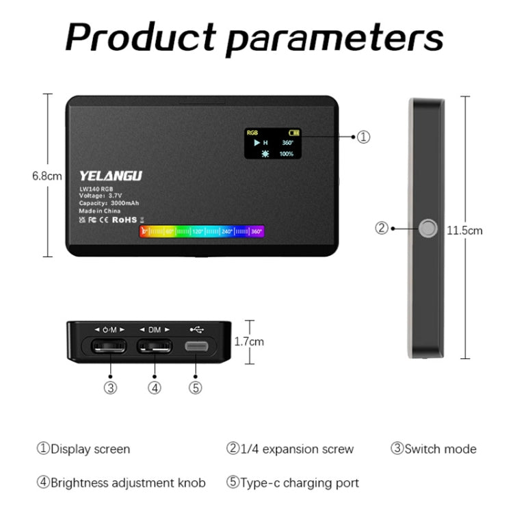 YELANGU LW140RGB 140 LEDs RGB Studio Light Video & Photo Fill Light, 140 LEDs