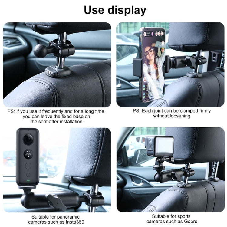 Soporte de montaje fijo para manillar del asiento delantero del coche con cabezal esférico de 25 mm con adaptador de trípode y tornillo para GoPro Hero11 Black / HERO10 Black /9 Black /8 Black /7/6/5/5 Session /4 Session /4/3+ /3/2/1, DJI Osmo Action y...