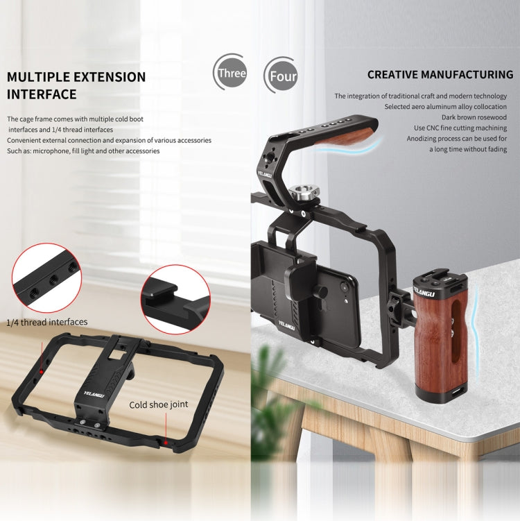 YELANGU LW101Vlogging Live Broadcast Smartphone Video Rig maneja kits estabilizadores, LW101